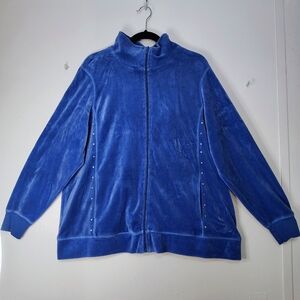 Cotton Velvet Quacker Factory Women's Full Zip Sweatshirt rhinestone, Size 1X,